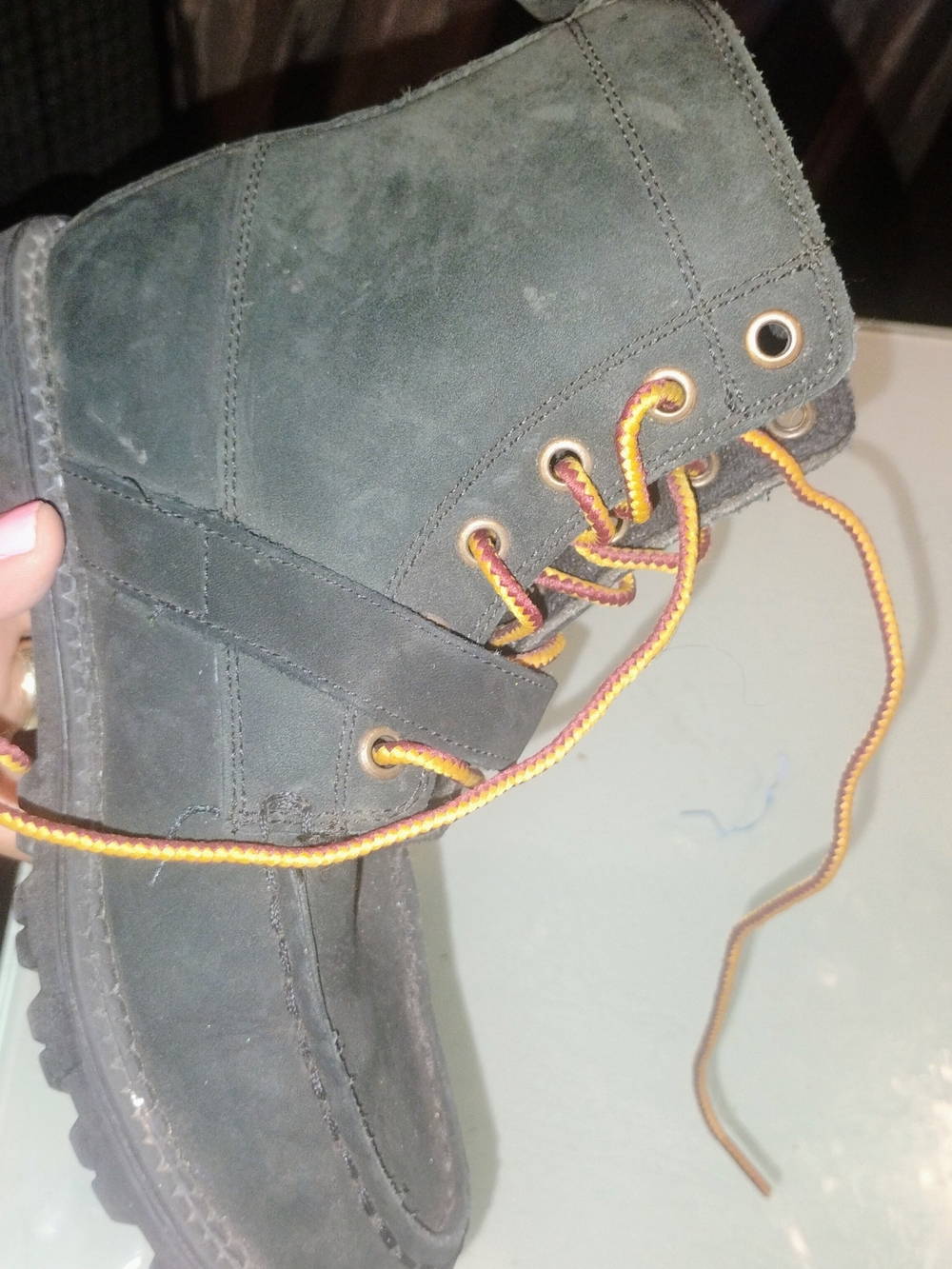 Polo by Ralph Lauren Kids Black Suede Boot with Yellow-Orange Laces